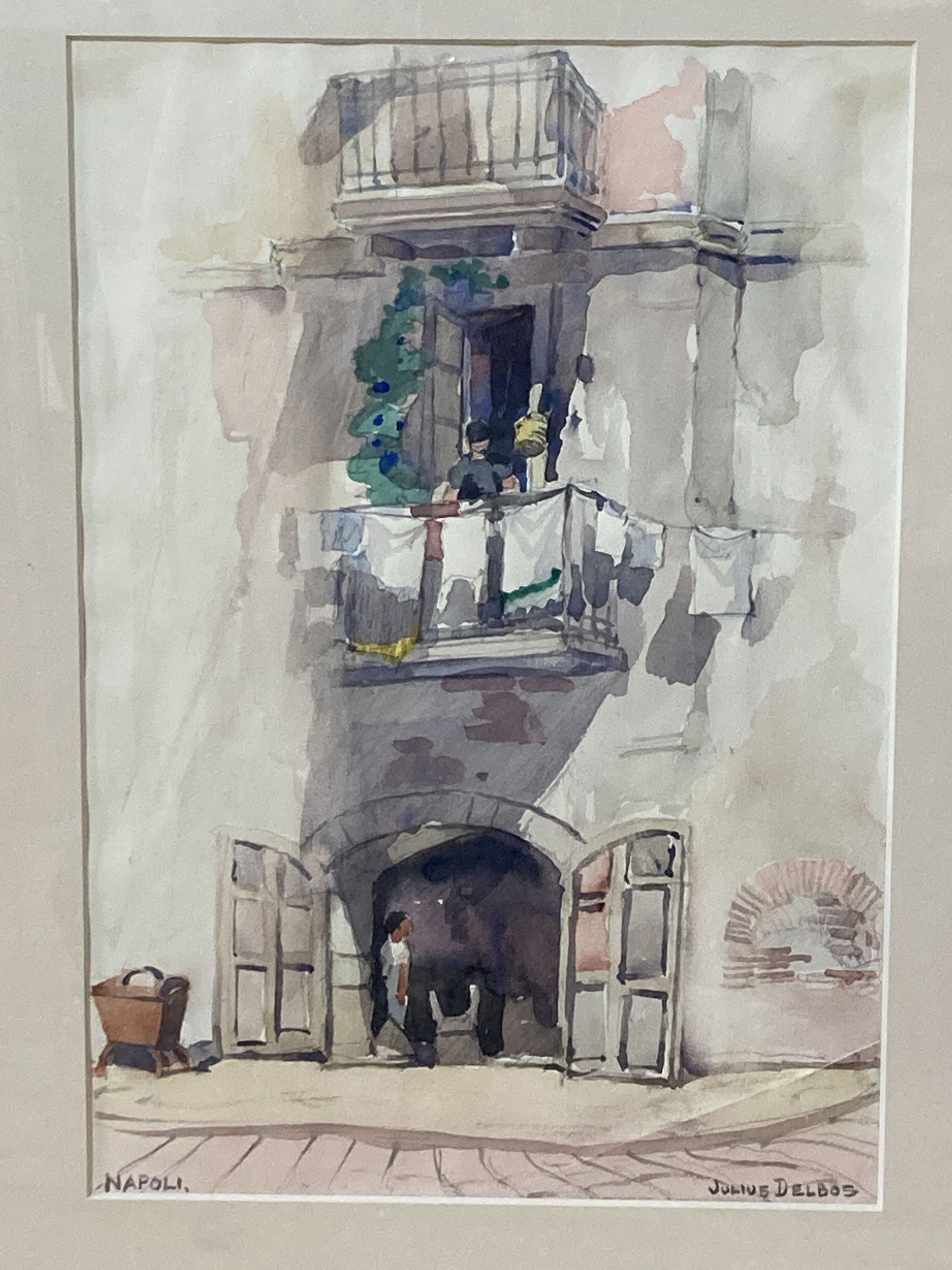 Julius Delos (1879-1970), four watercolours, Views in Naples, Rome and Venice, signed, largest 30 x 21cm.
